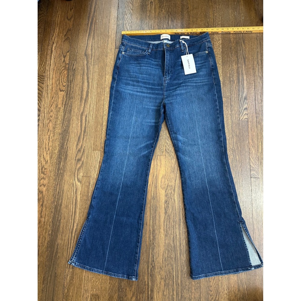 Frame Le Easy Flare Side Slit Jeans High Rise Blue Wash Size 33 NEW LEFOS793